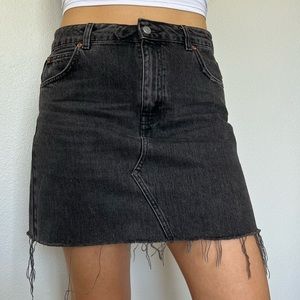 Topshop Black Distressed Cut Off Denim Mini Jean Skirt